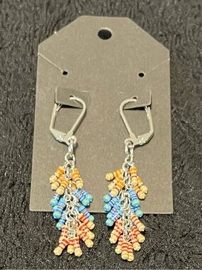 Colorful Orange & Blue Beaded Fringe Dangle Earrings - Women Jewelry